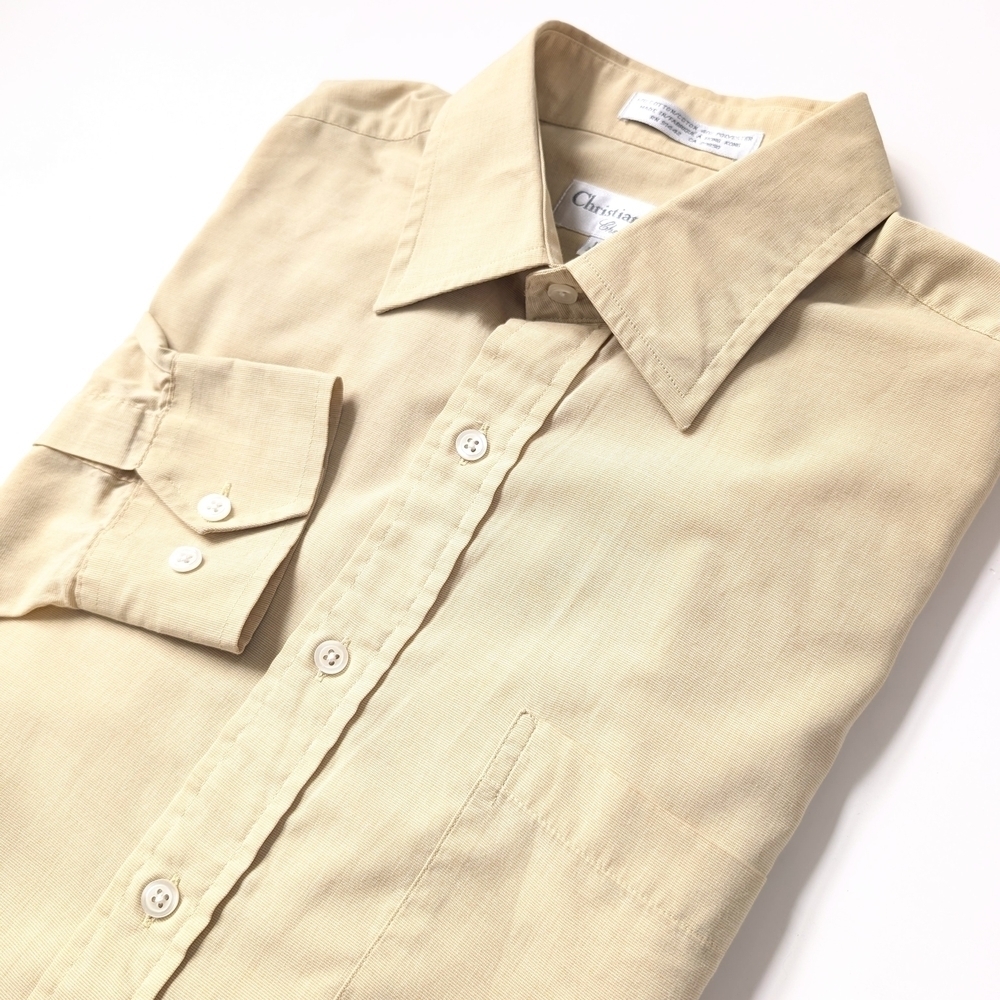 Christian Dior Men's Retro Beige-yellow Long Sleeve Shirt ~ Size 15 / 32-33